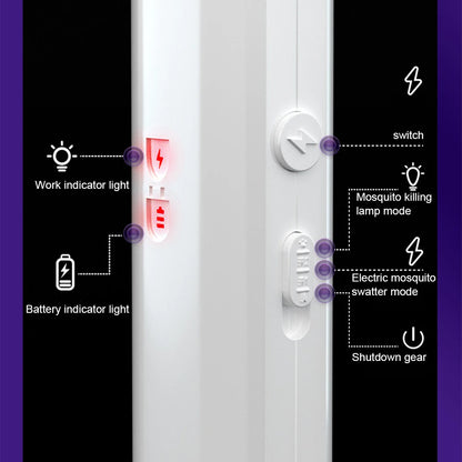 Raqueta Eléctrica Mata Mosquitos 2 en 1 con Lámpara UV y USB Recargable
